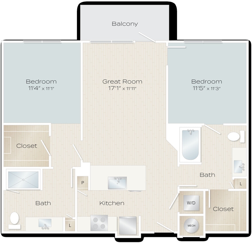 Dash Floor Plan 2 bedrooms 2 Baths with balcony 1,006 sq ft - Dash