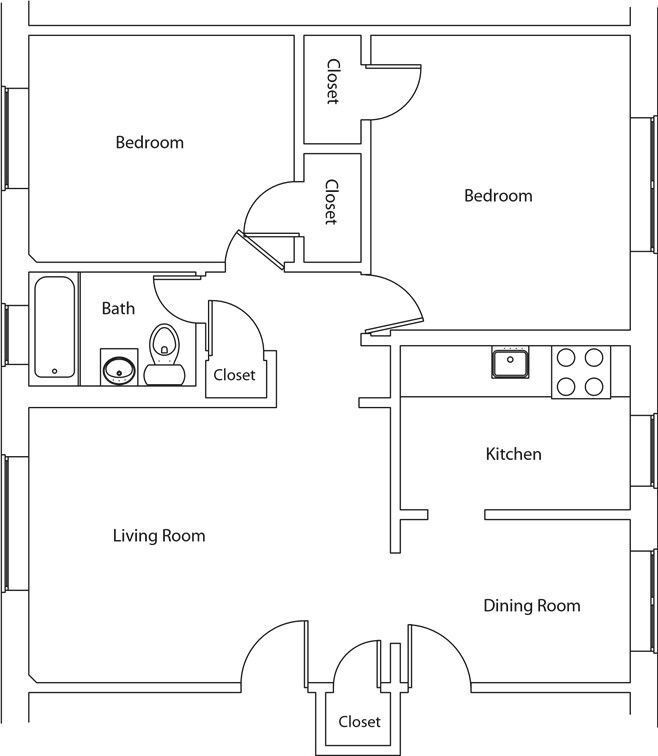 Floor Plan - Two Bed One Bath B
