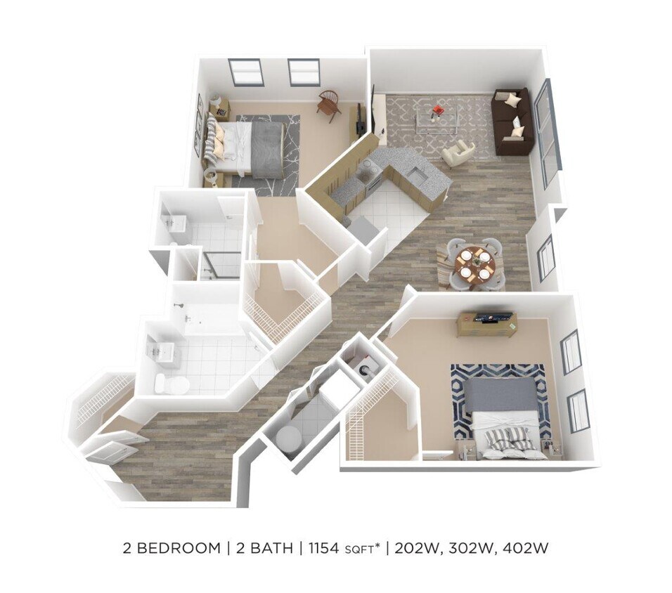 Floor Plan - Two Bedroom 2 Bath - 1,154 sqft