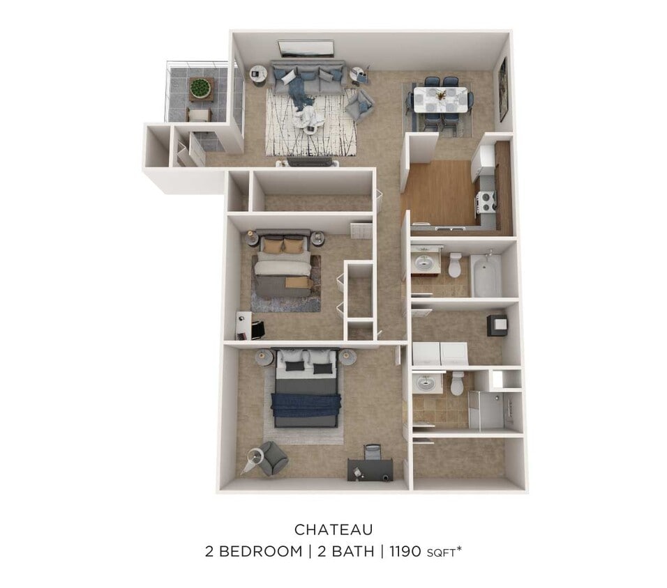 Floor Plan - Two Bedroom 2 Bath - 1,190 sqft