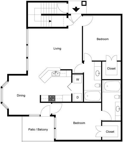Floor Plan - 2 Bedroom 2 Bath - E