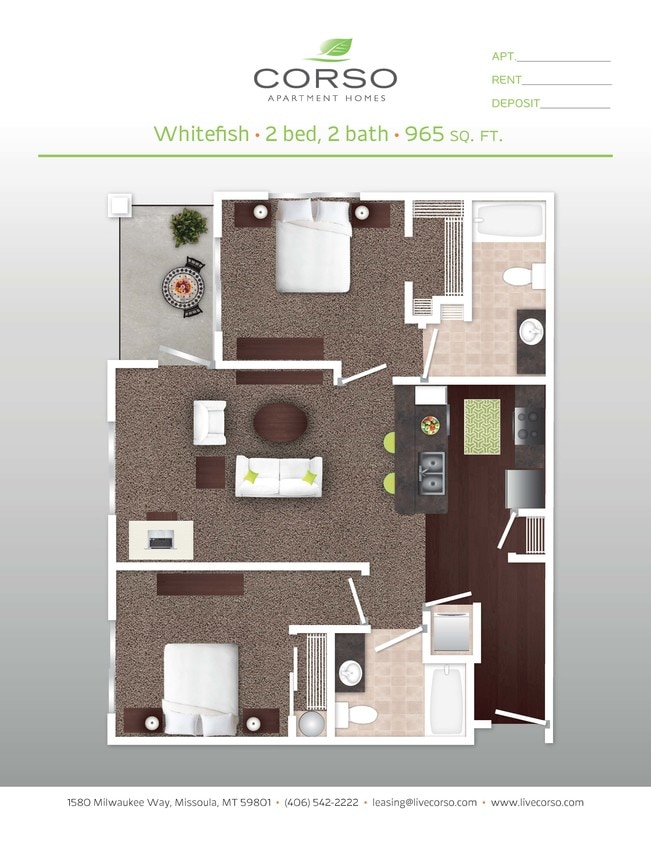 Floor Plan - 2BR x 2BA - Whitefish