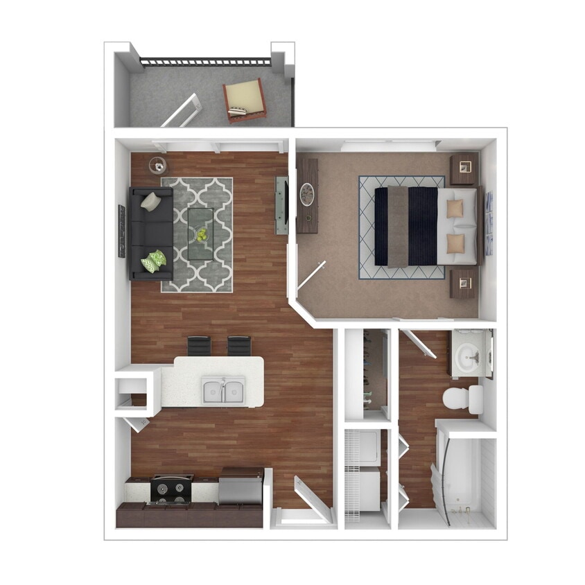 Floor Plan - 1 Bed 1 Bath 607 SqFt (552 Net)