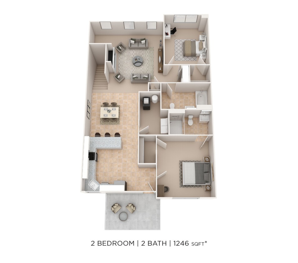 Floor Plan - Two Bedroom 2 Bath-1246 sqft