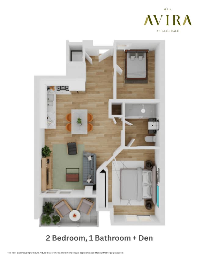 Floor Plan - 2 Bedroom 1 Bathroom + Den