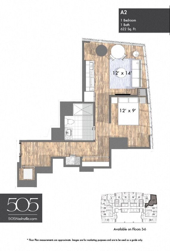 Floor Plan - 505 One Bedroom Stack 03 & 10 Floors 3-6