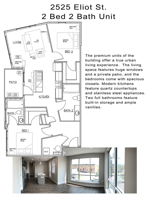 2BD, 2BA Floor Plan - 2 Bed 2 Bath - All Utilities Included