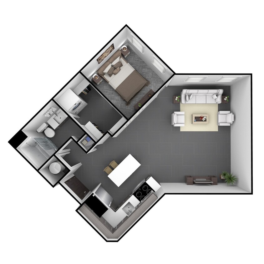Floor Plan - 1 Bedroom, 1 Bathroom 890 SF