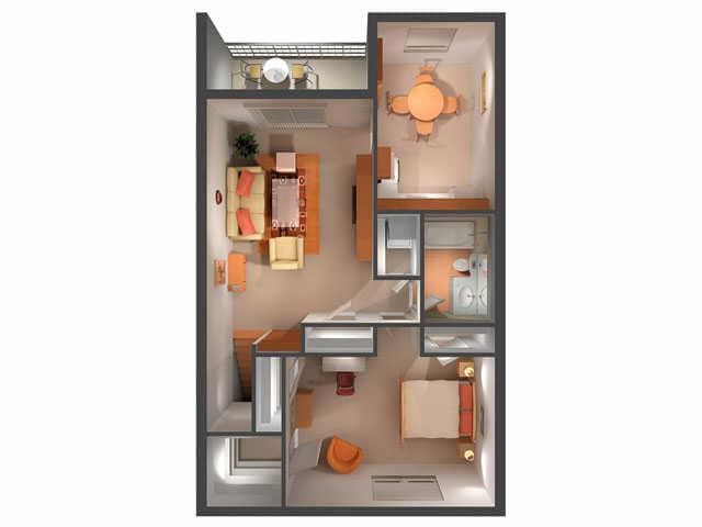 One Bedroom Floor Plan - One Bedroom Apartment