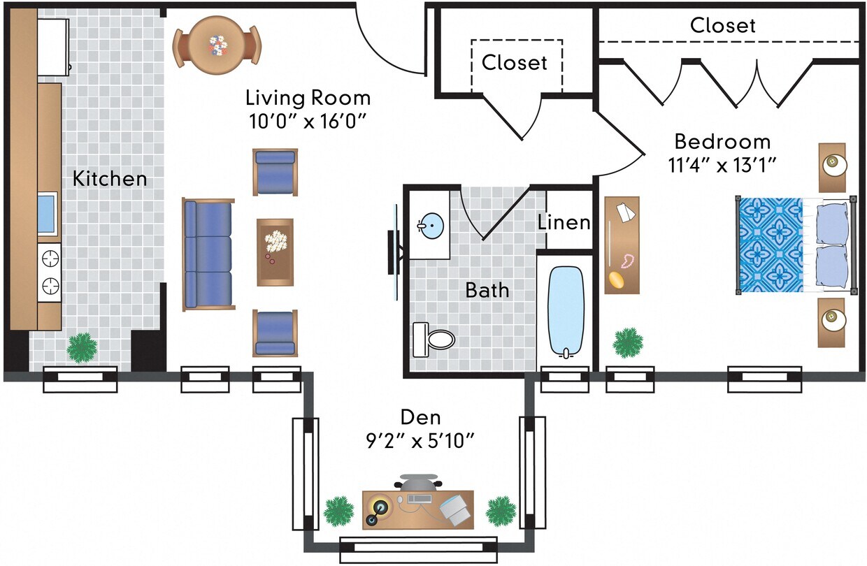 Floor Plan - Renovated 1 Bedroom Den 17 Tier 