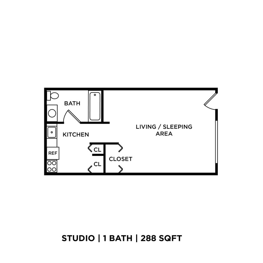 Floor Plan - Studio One Bath Standard