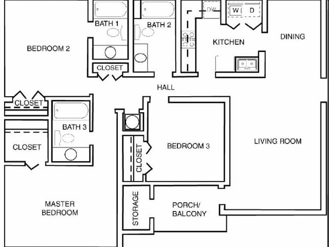 3BR/3BA - Three Bedroom Lg