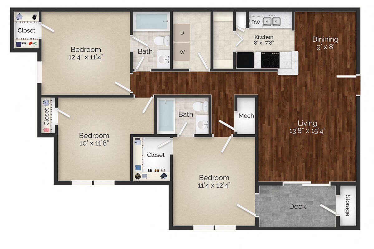 Floor Plan - Three Bedroom - Plan A - Renovated