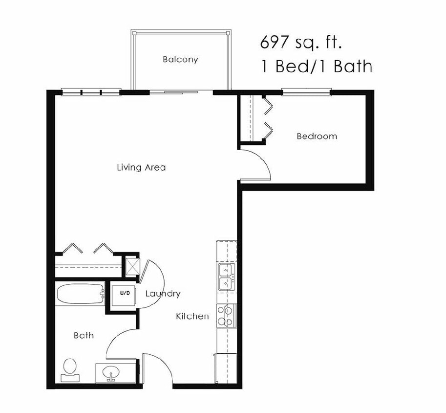 Floor Plan - 1 Bed 1 Bath | 697 sqft