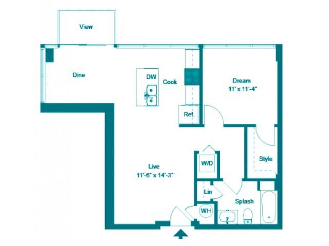 Steel Floorplan - One Bedroom One Bath (751 SF)