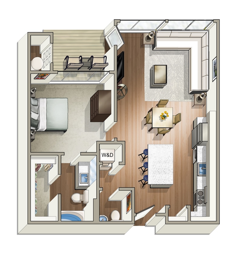 Highline Pointe A3 Floor Plan.jpg - 1 Bedroom, 1.5 Bathroom