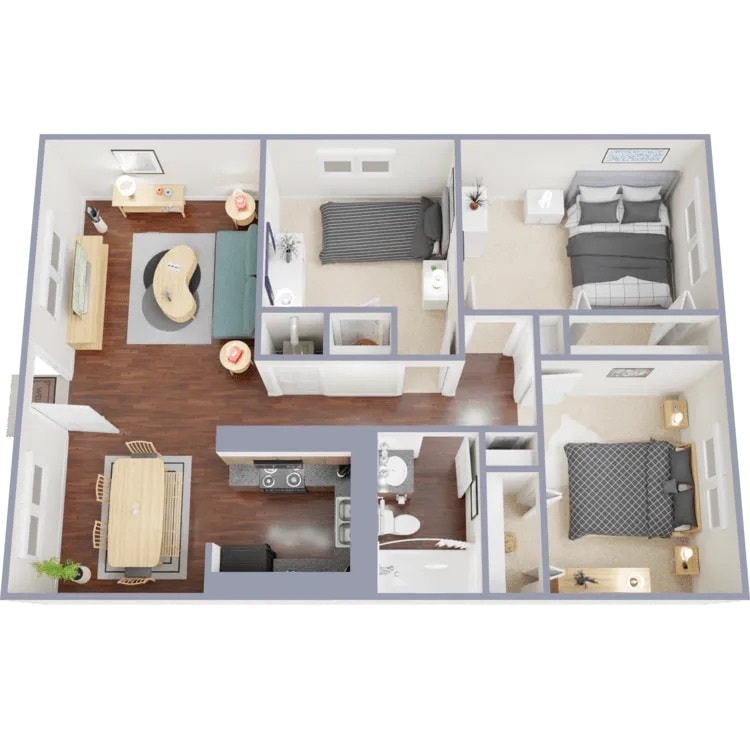 Floor Plan - 3x1 Classic (876 SqFt)