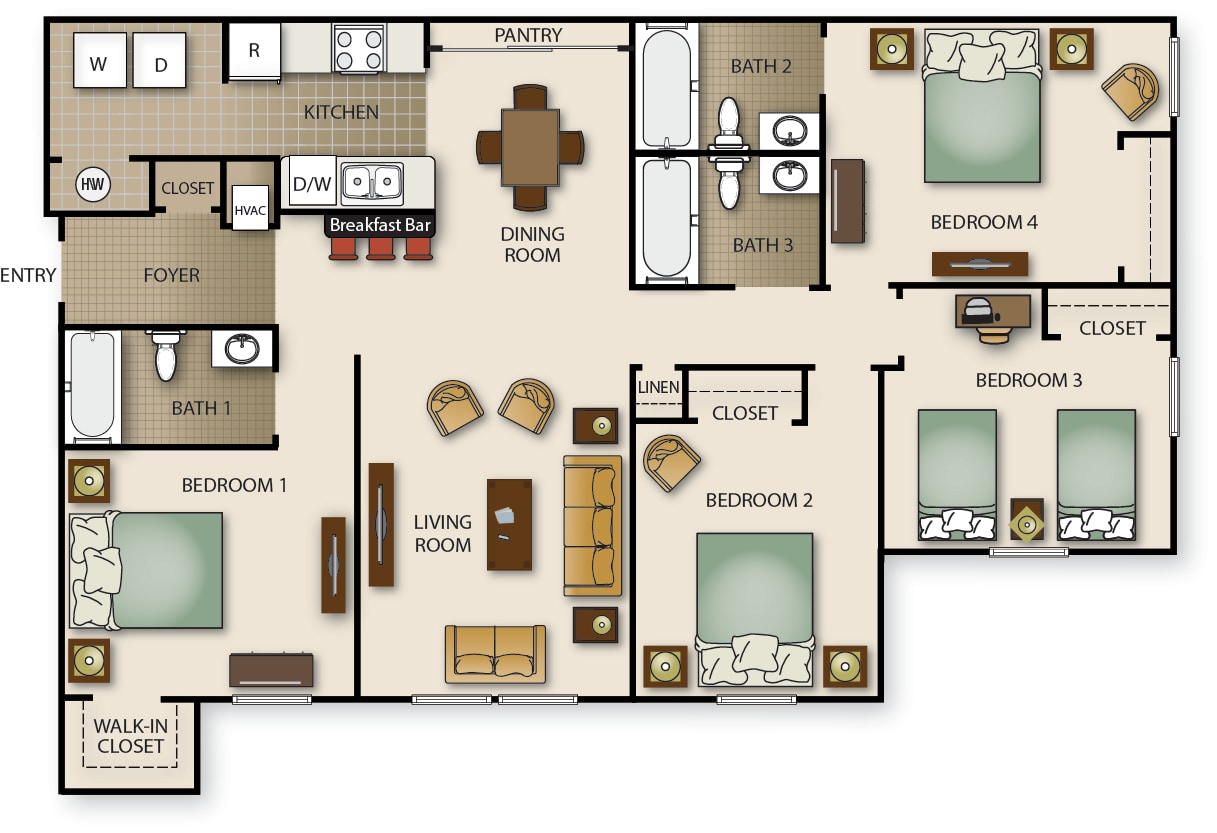 Floor Plan - Four Bedroom Three Bath