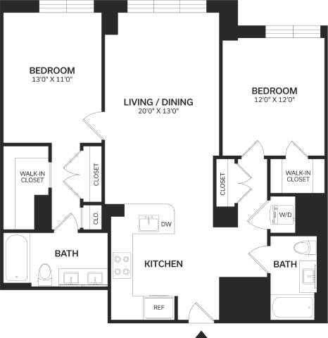 Floor Plan - 2 Bed/2 Bath-B3-Renovated