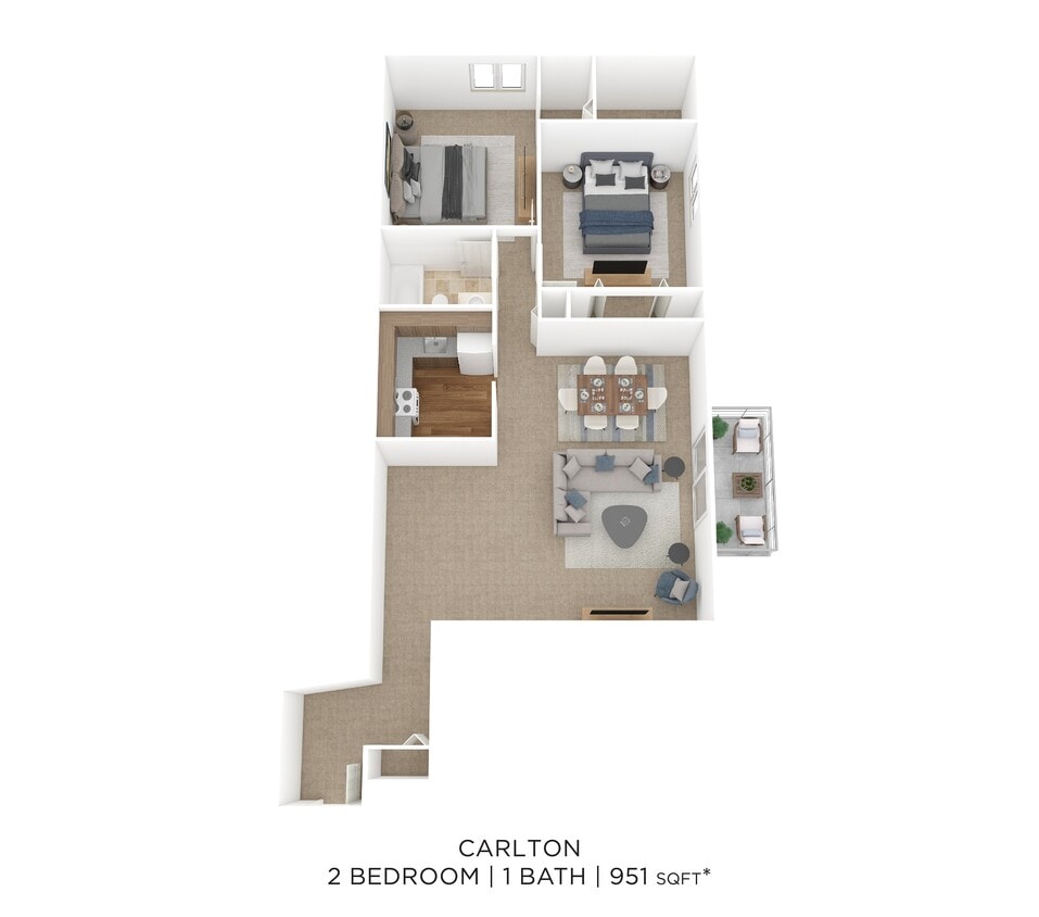 Floor Plan - Two Bedroom- 951 sqft