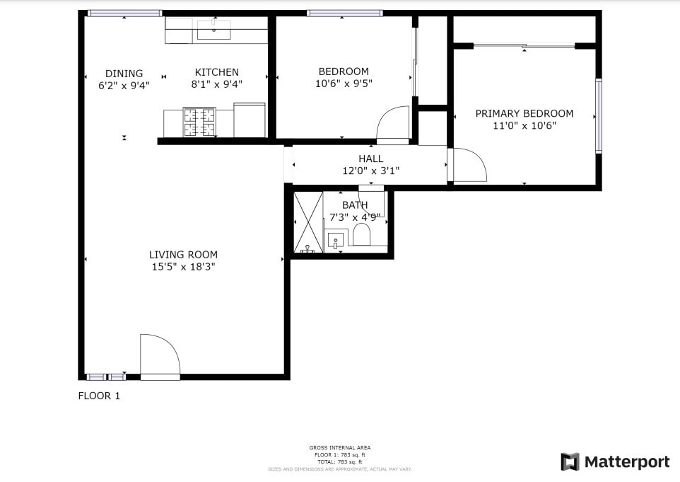 Floor Plan - Two bedroom / One bath Large