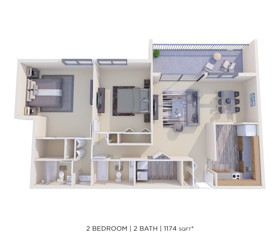 Floor Plan - Two Bedroom 2 Bath-1174 sqft