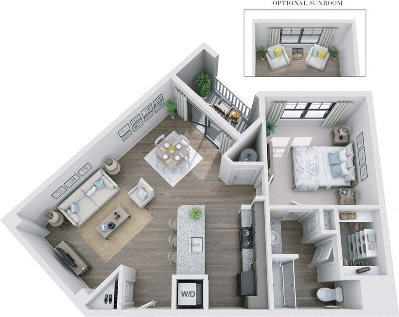 Floor Plan - 1BR 1BA (849 SF)