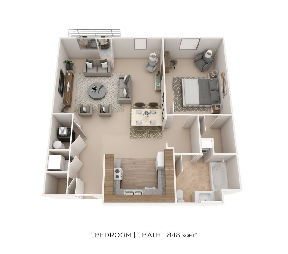 Floor Plan - One Bedroom- 848 sqft