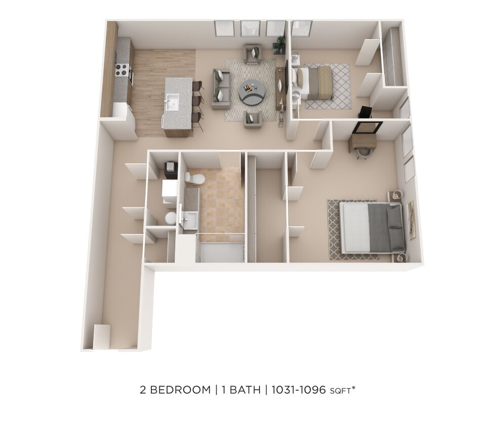Floor Plan - Two Bedroom- 1031 sqft