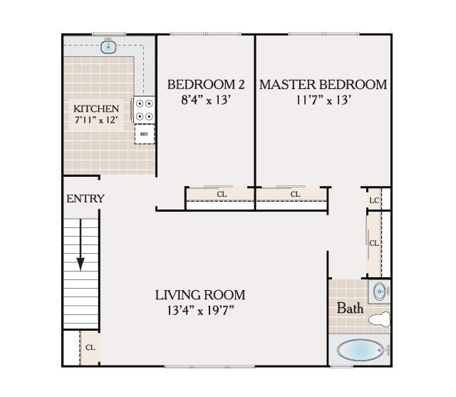 Floor Plan - 2 Bedroom 1 Bathroom