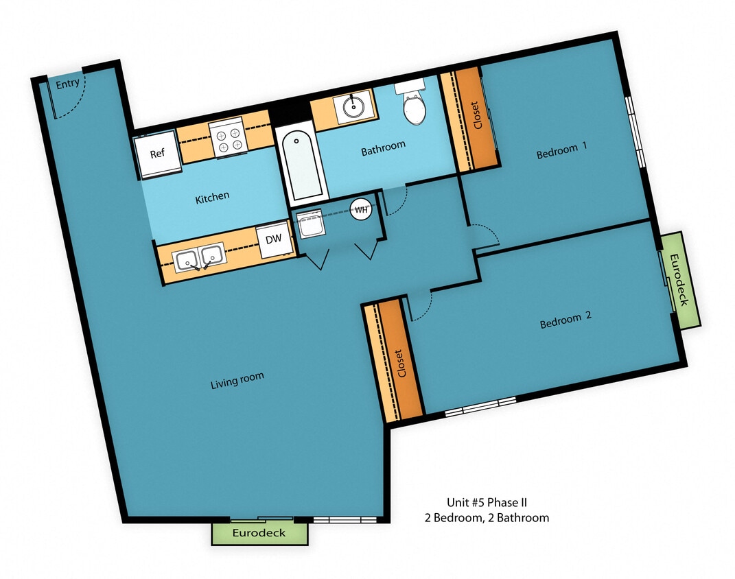 Floor Plan - Two Bedroom One Bathroom