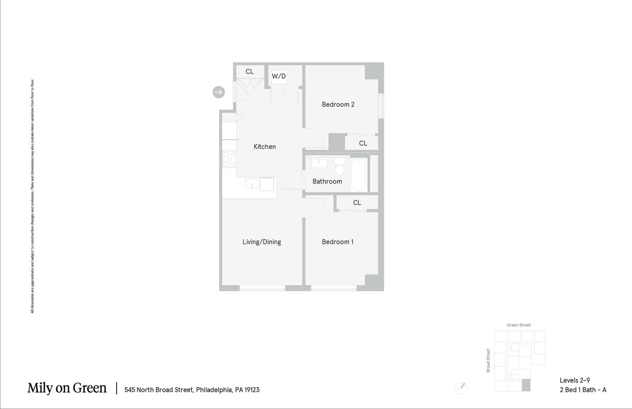 Mily on Green - Floor Plan - 2 Bed 1 Bath - A - 2 Bed 1 Bath - A