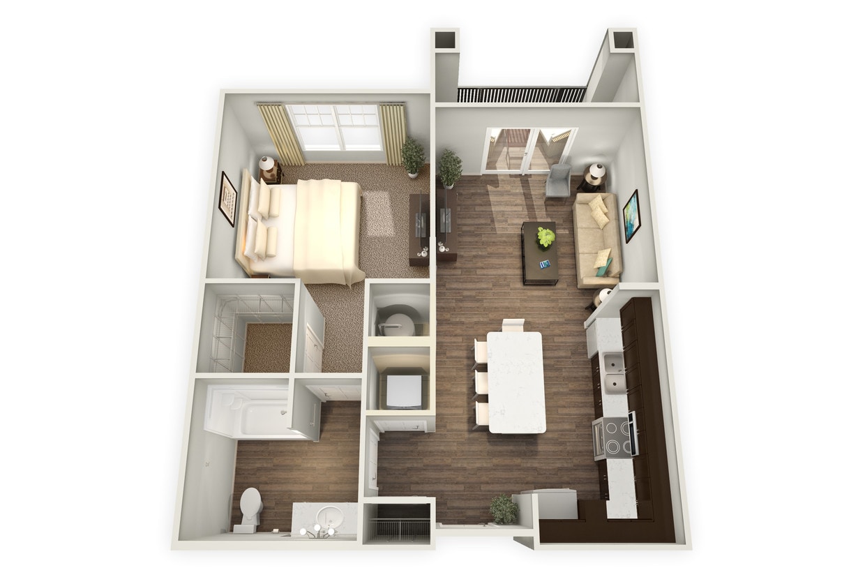 Floor Plan - 1BR 1BA (699 SF)