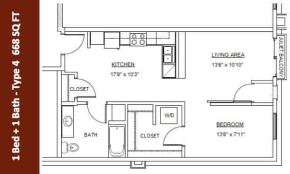 1 bed 1 bath | Apartment in Rochester MN | 501 on First - 1 Bedroom - 1 Bath (Type 4)