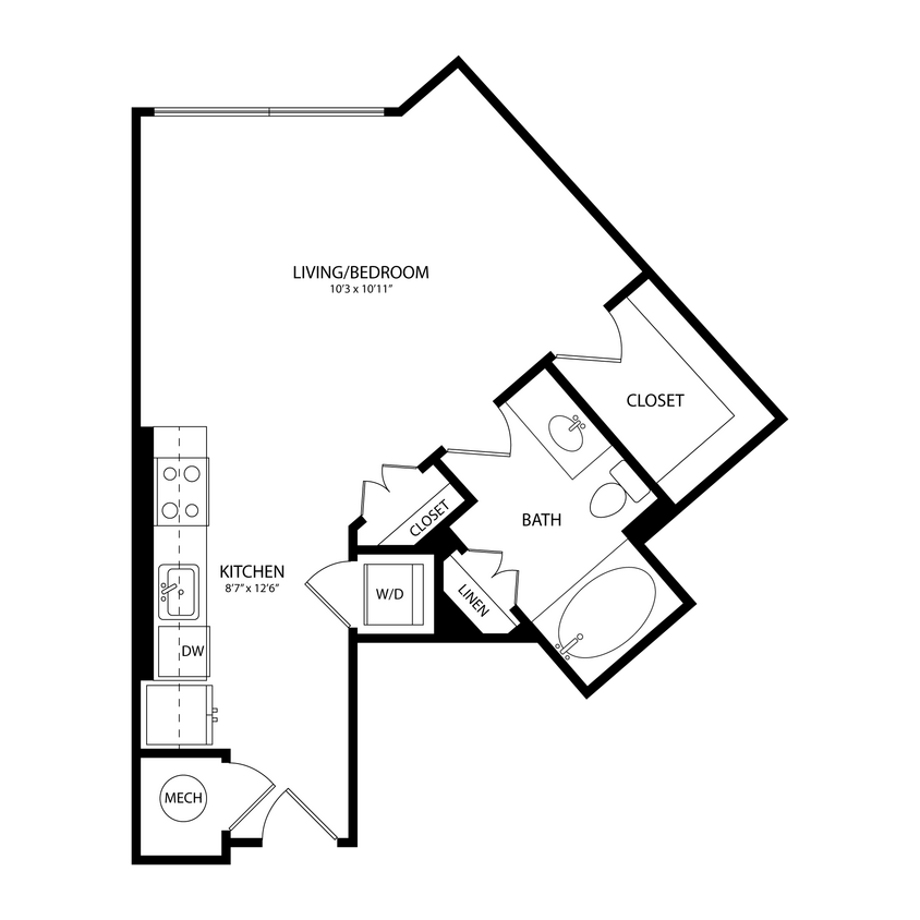 Floor Plan - Studio 534 SF E1