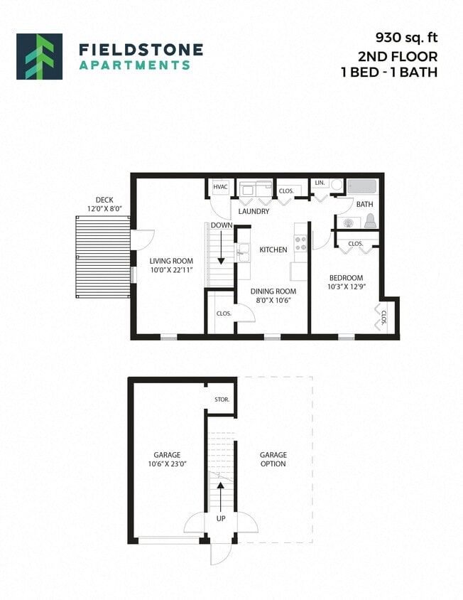 Floor Plan - 1 Bed, 1 Bath - 930 sq ft