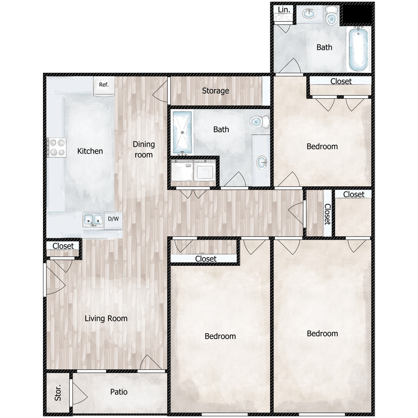 Floor Plan - 3x2 1,288 SqFt