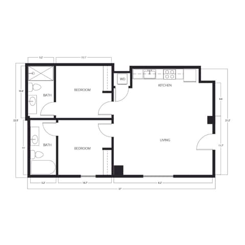 2 Bed | 2 Bath | 723-775 SQ FT - C1-WY