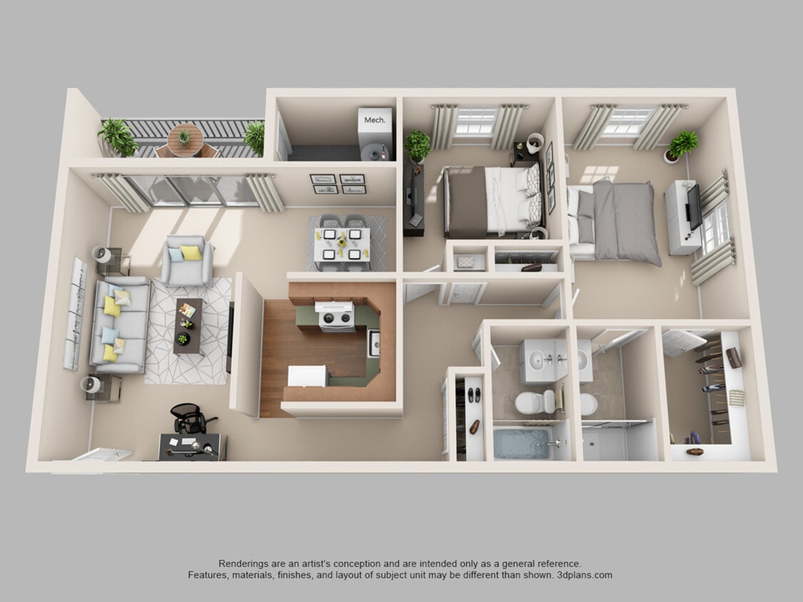 2 Bedroom - 946 SF - 2-Bedroom 2-Bathroom | 946 sqft