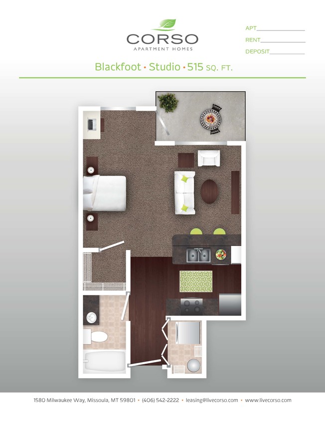 Floor Plan - 0BR x 1BA - Blackfoot