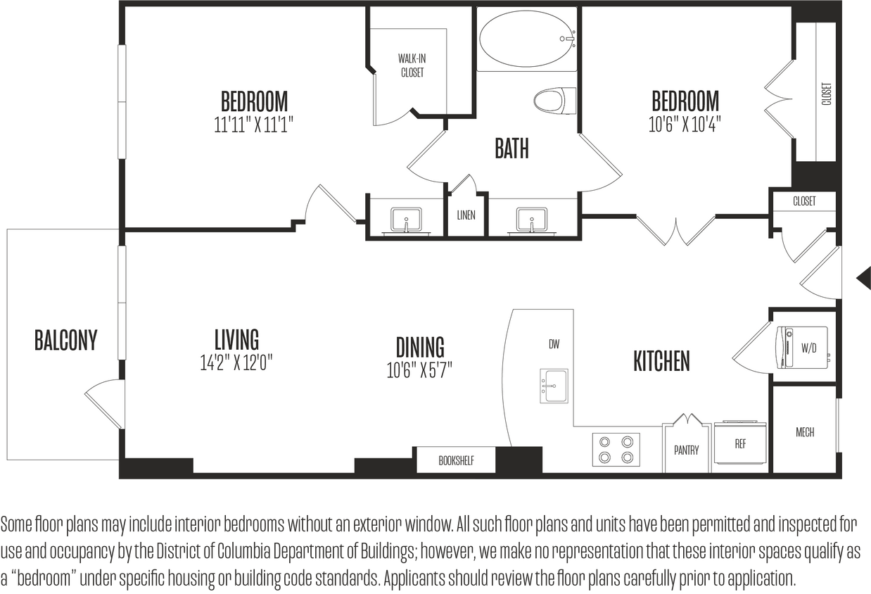 Floor Plan - 2 Bed/1 Bath-2B