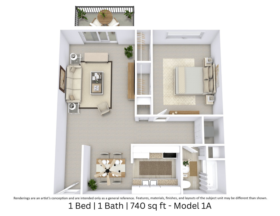 Floor Plan - Model 1A - 740 sq. ft.