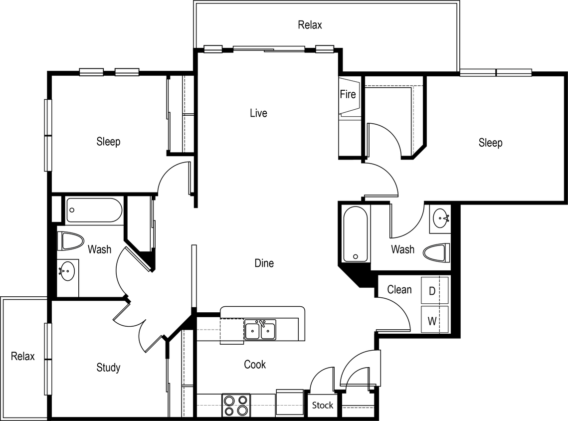 Floor Plan - 2x2 Den - Standard