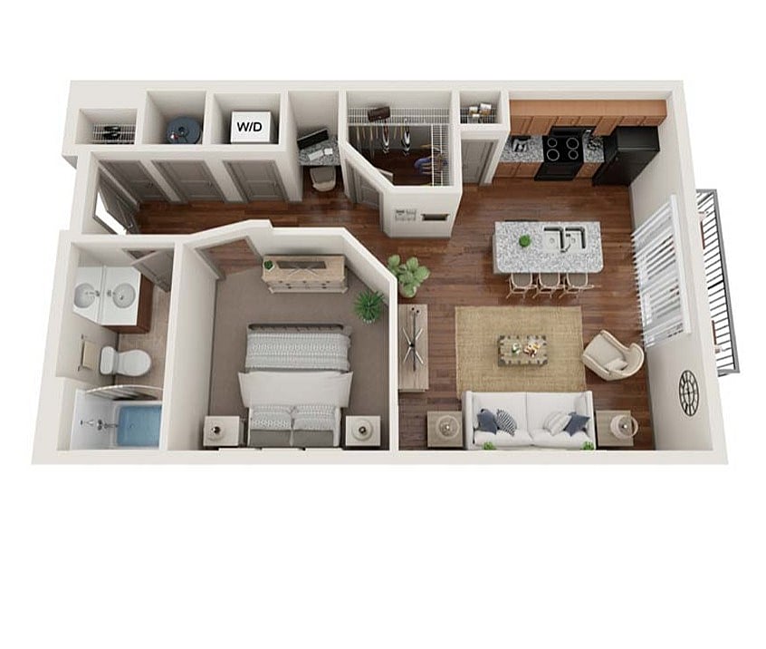 The Fishers features a smart 1-bedroom, 1-bath layout with granite counters, a kitchen island, and a walk-in closet. Perfect for those who want stylish, functional living in Fishers, IN, with all the modern comforts you need. - The Fishers