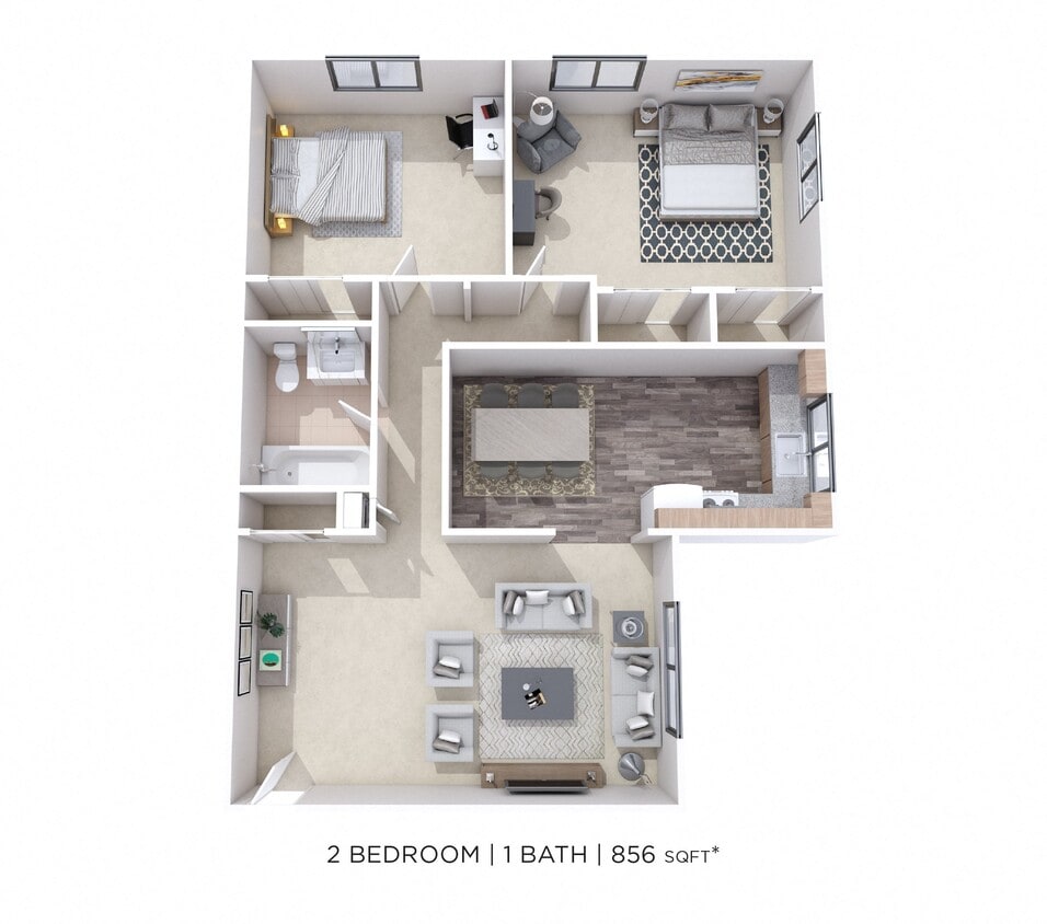 Floor Plan - Two Bedroom - 856 sqft