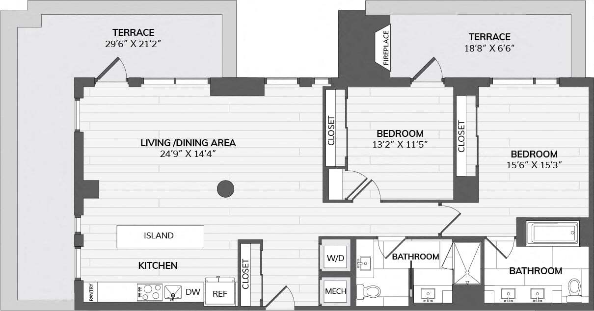 Floor Plan - 2 Bed/2 Bath-2B-D_880 P