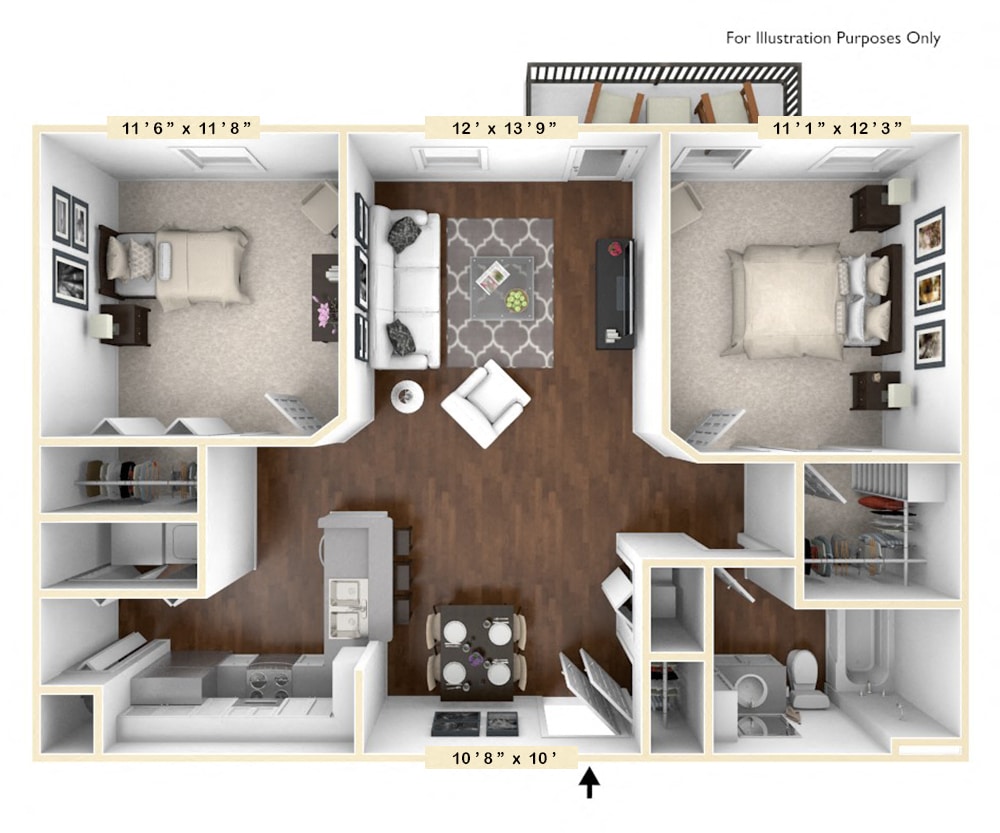 Floor Plan - The Meridian 2 BR 1 BA