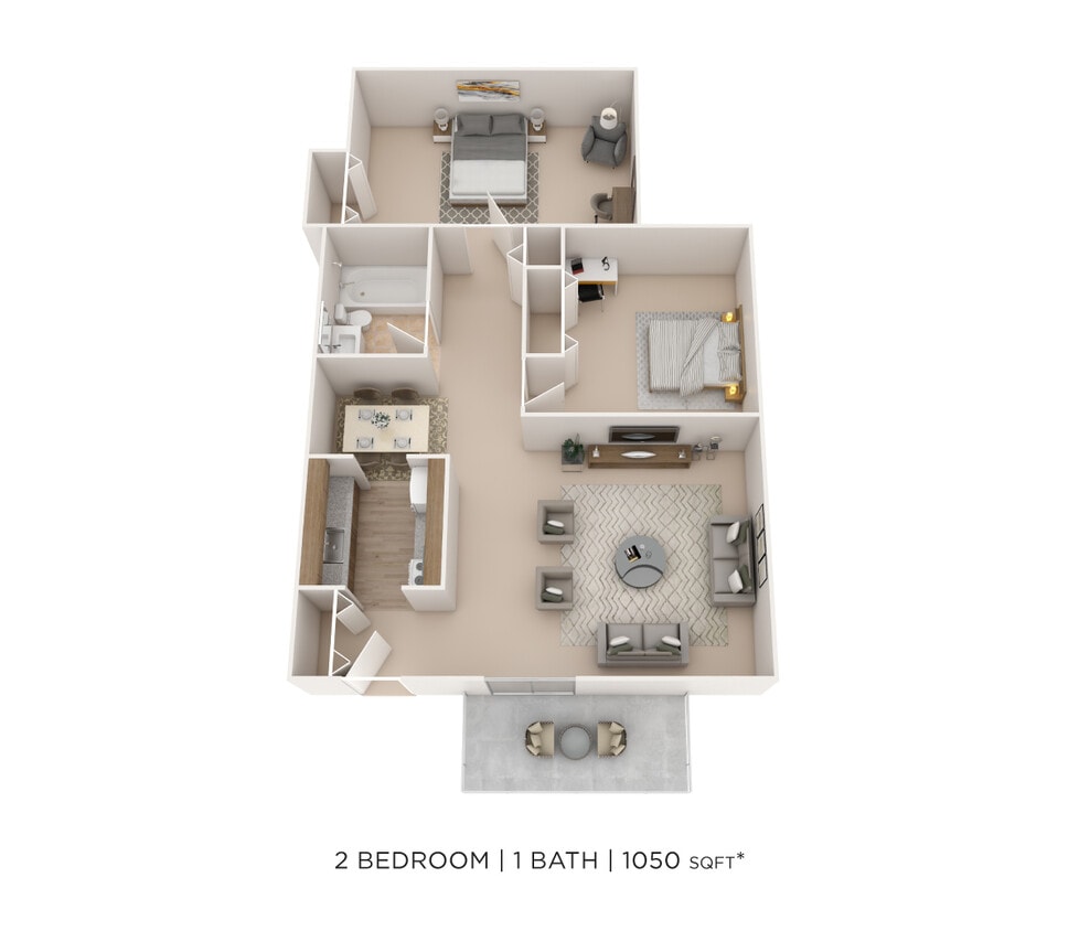 Floor Plan - Two Bedroom- 1,050 sqft