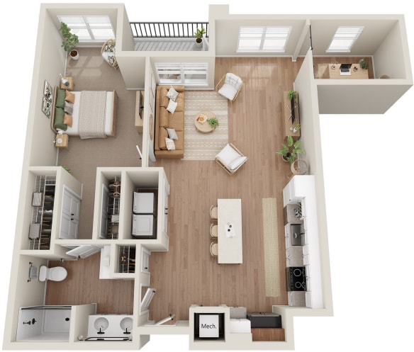 Floor Plan - District - 1BR w/Den