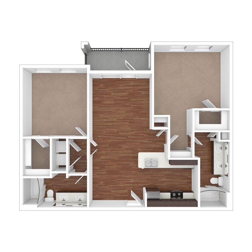 Floor Plan - 2 Bed 2 Bath 1210 SqFt (1140 Net)